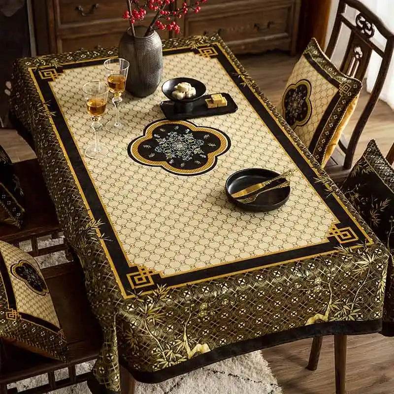 Chinoiserie Classical Bamboo Rectangular Black and White Tablecloth - SinoCultural -- TC022WB85