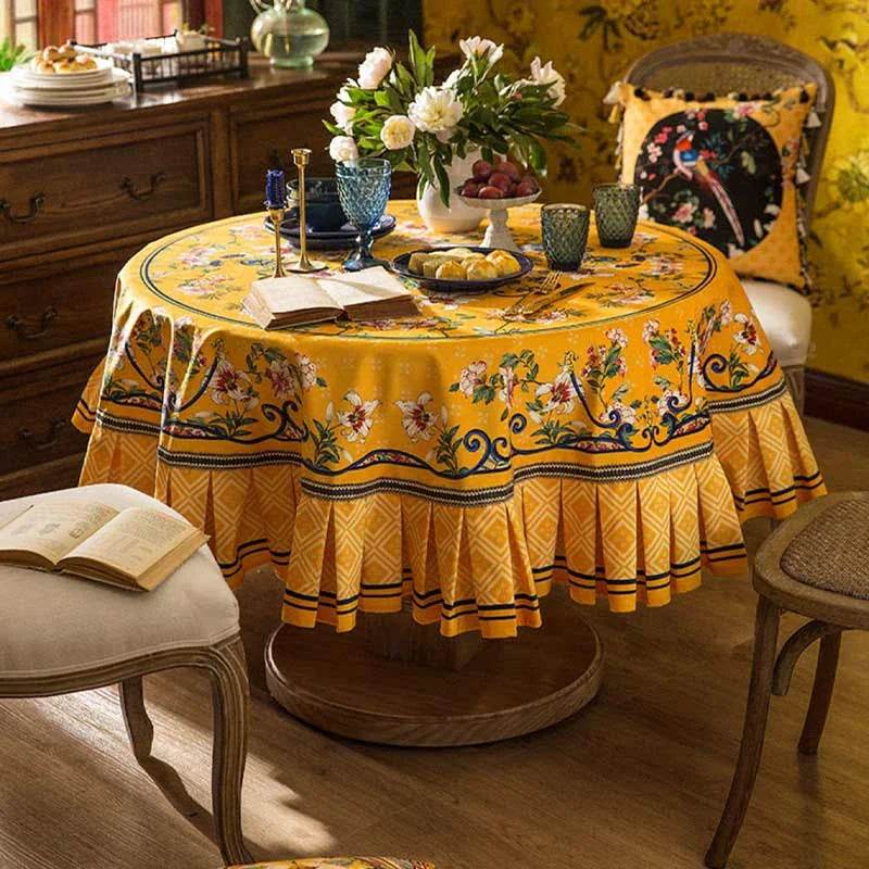 Chinoiserie Classical Palace Banquet Round Yellow Tablecloth - SinoCultural -- TC017Y120