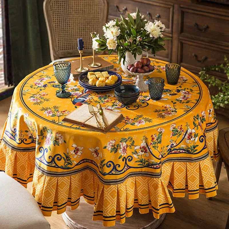 Chinoiserie Classical Palace Banquet Round Yellow Tablecloth - SinoCultural -- TC017Y120