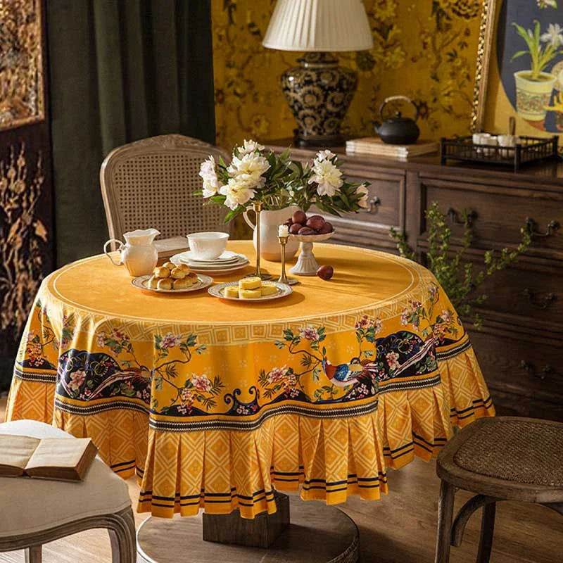 Chinoiserie Classical Palace Banquet Round Yellow Tablecloth - SinoCultural -- TC017Y120