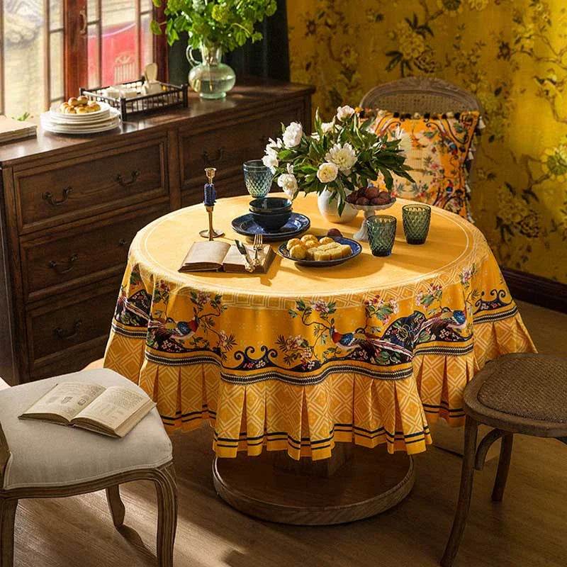 Chinoiserie Classical Palace Banquet Round Yellow Tablecloth - SinoCultural -- TC017Y120