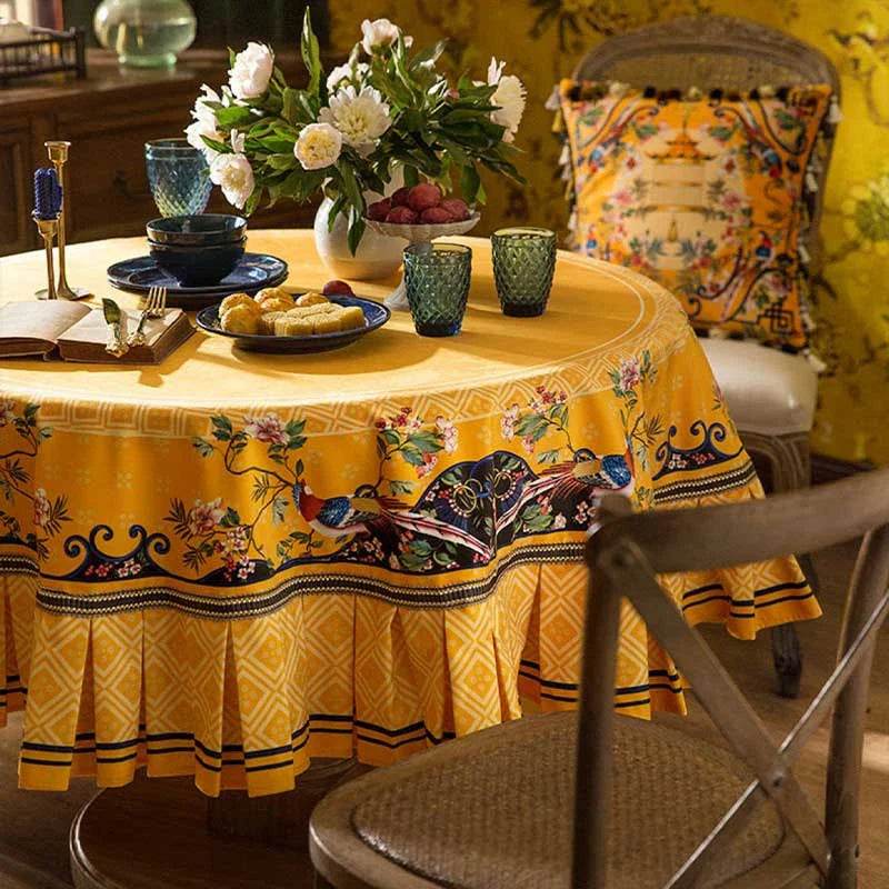 Chinoiserie Classical Palace Banquet Round Yellow Tablecloth - SinoCultural -- TC017Y120