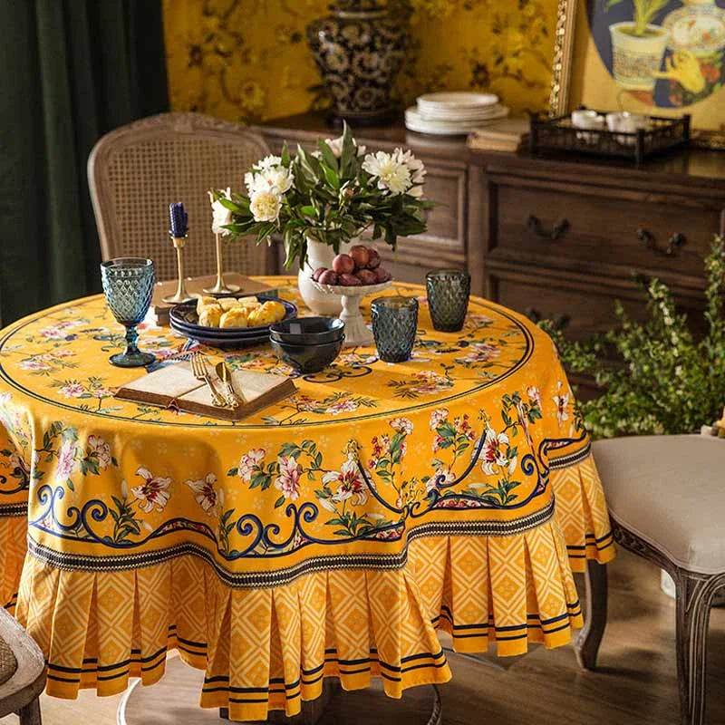Chinoiserie Classical Palace Banquet Round Yellow Tablecloth - SinoCultural -- TC017Y120