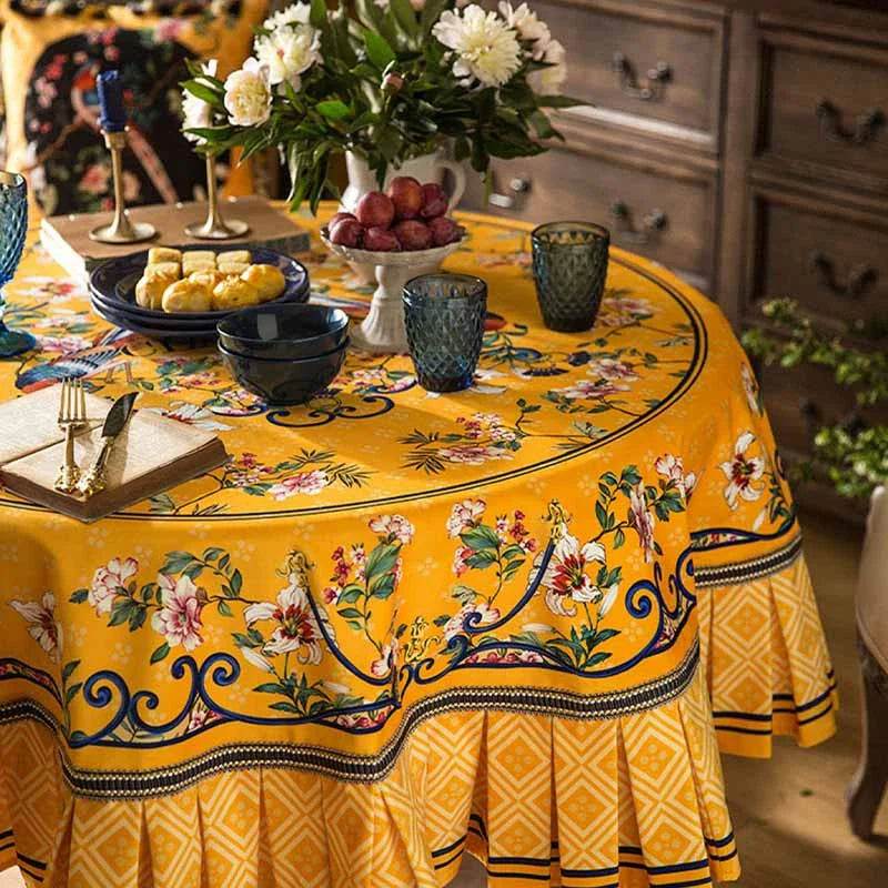 Chinoiserie Classical Palace Banquet Round Yellow Tablecloth - SinoCultural -- TC017Y120