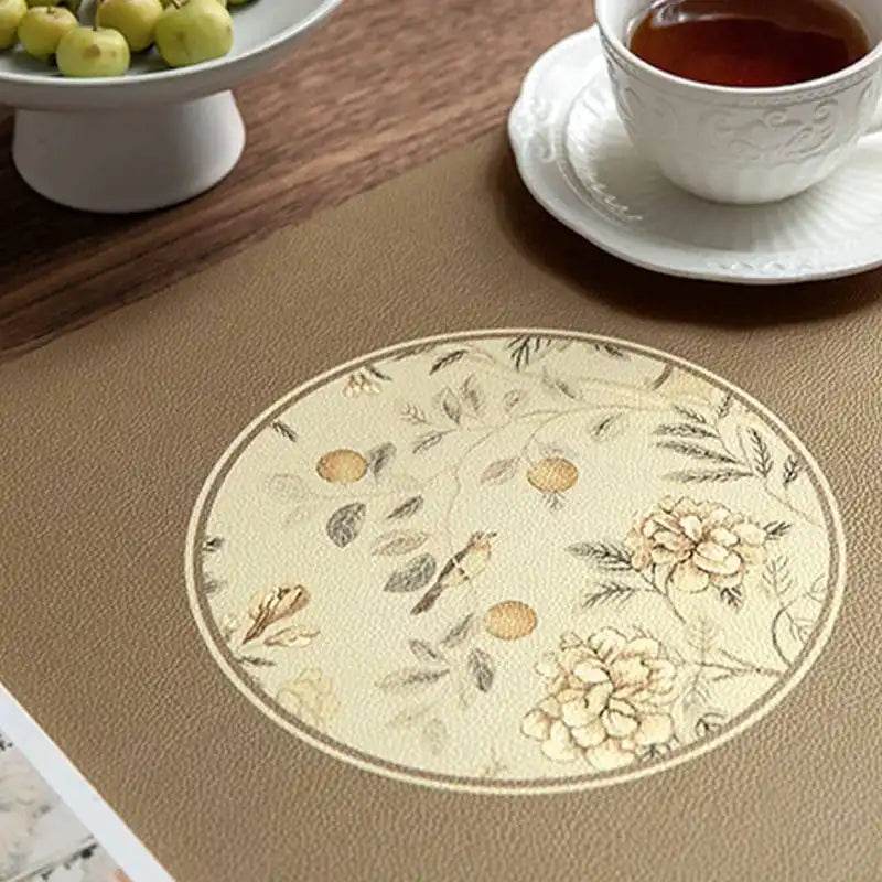 2-Piece Chinoiserie Country-style Leather Washable Placemats - SinoCultural -- TM029A30 -
