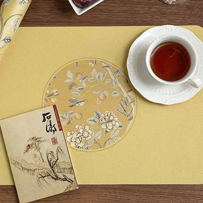 2-Piece Chinoiserie Country-style Leather Washable Placemats - SinoCultural -- TM029A30 -
