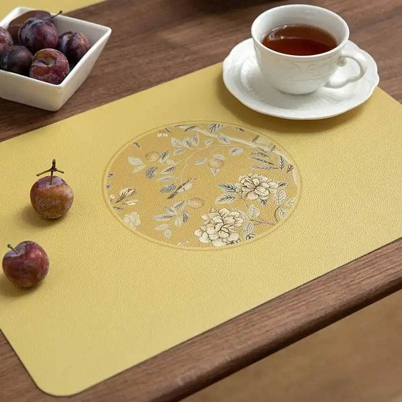 2-Piece Chinoiserie Country-style Leather Washable Placemats - SinoCultural -- TM029A30 -