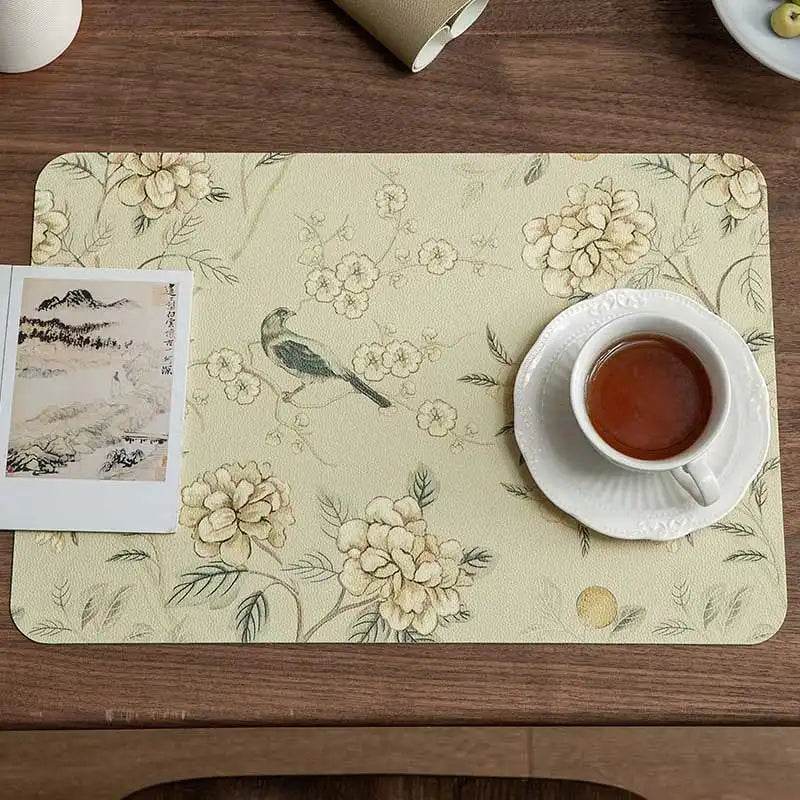 2-Piece Chinoiserie Country-style Leather Washable Placemats - SinoCultural -- TM029A30 -