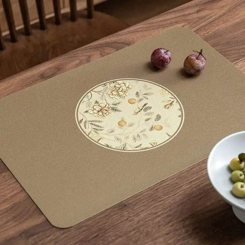 2-Piece Chinoiserie Country-style Leather Washable Placemats - SinoCultural -- TM029A30 -
