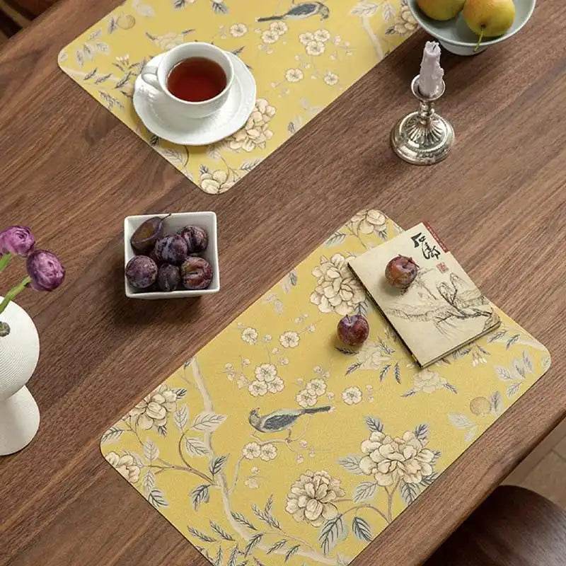 2-Piece Chinoiserie Country-style Leather Washable Placemats - SinoCultural -- TM029A30 -