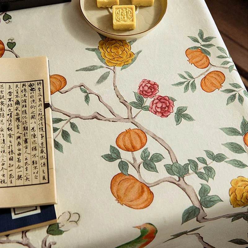 Chinoiserie Coffee Table Cover Flower and Bird Brown Tablecloth - SinoCultural -- TC015W85