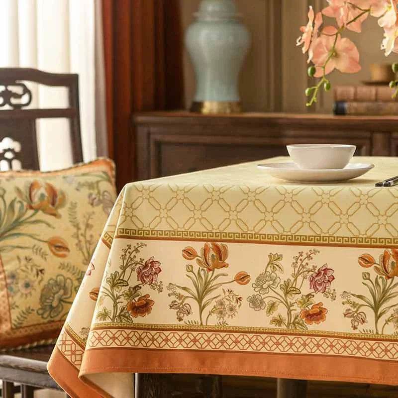 Chinoiserie Country Style Coffee Table Cover Beige Tablecloth - SinoCultural -- TC023W85 -