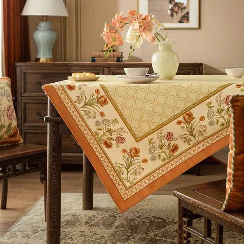 Chinoiserie Country Style Coffee Table Cover Beige Tablecloth - SinoCultural -- TC023W85 -
