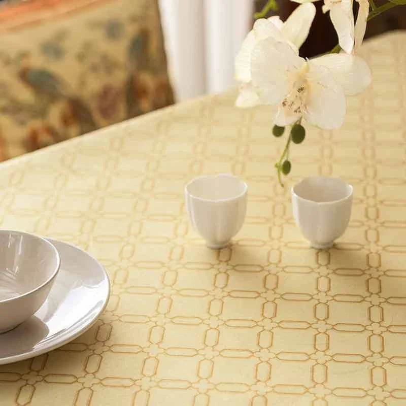 Chinoiserie Country Style Coffee Table Cover Beige Tablecloth - SinoCultural -- TC023W85 -