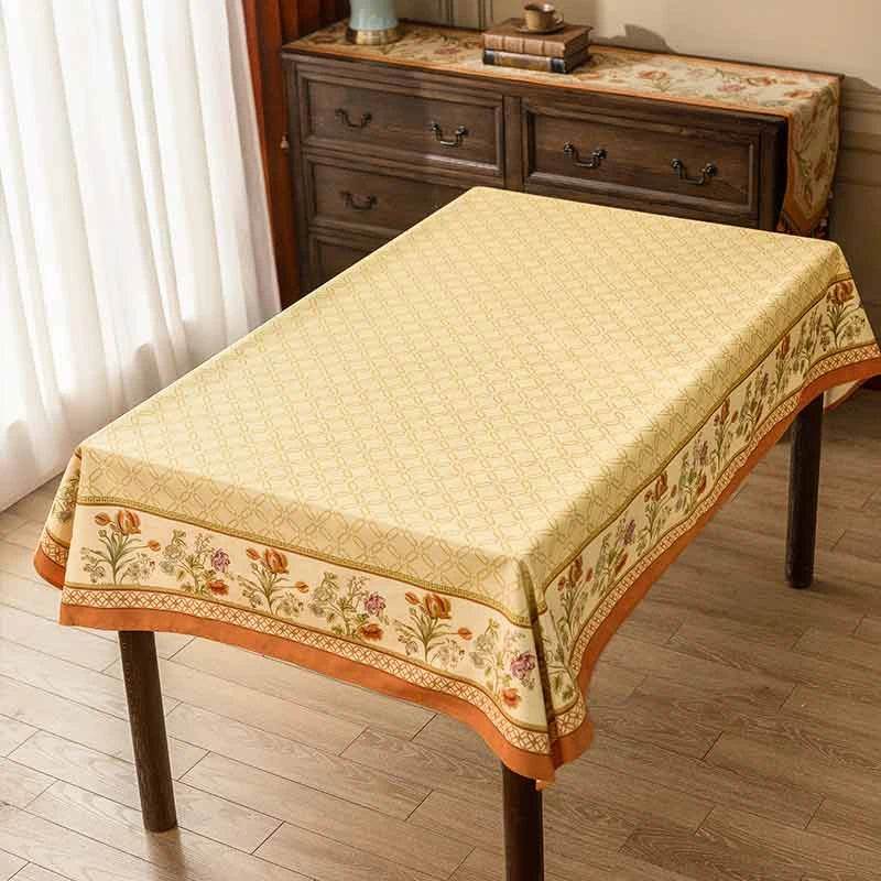 Chinoiserie Country Style Coffee Table Cover Beige Tablecloth - SinoCultural -- TC023W85 -