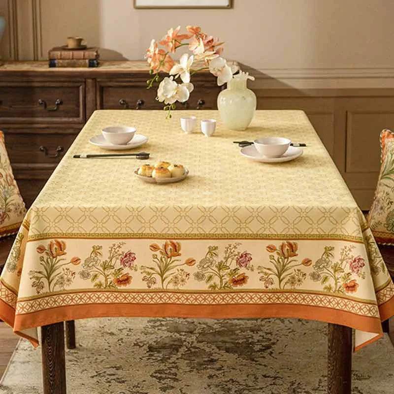 Chinoiserie Country Style Coffee Table Cover Beige Tablecloth - SinoCultural -- TC023W85 -
