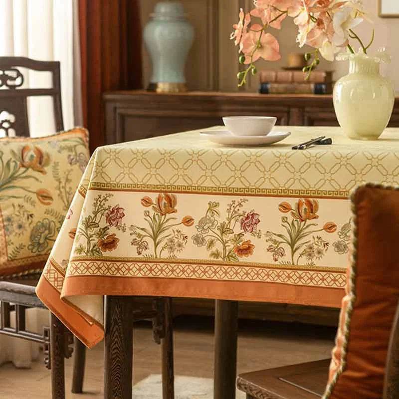 Chinoiserie Country Style Coffee Table Cover Beige Tablecloth - SinoCultural -- TC023W85 -