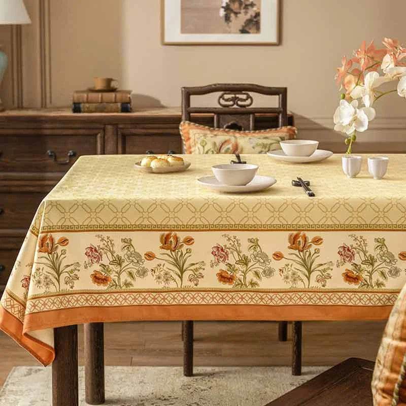 Chinoiserie Country Style Coffee Table Cover Beige Tablecloth - SinoCultural -- TC023W85 -