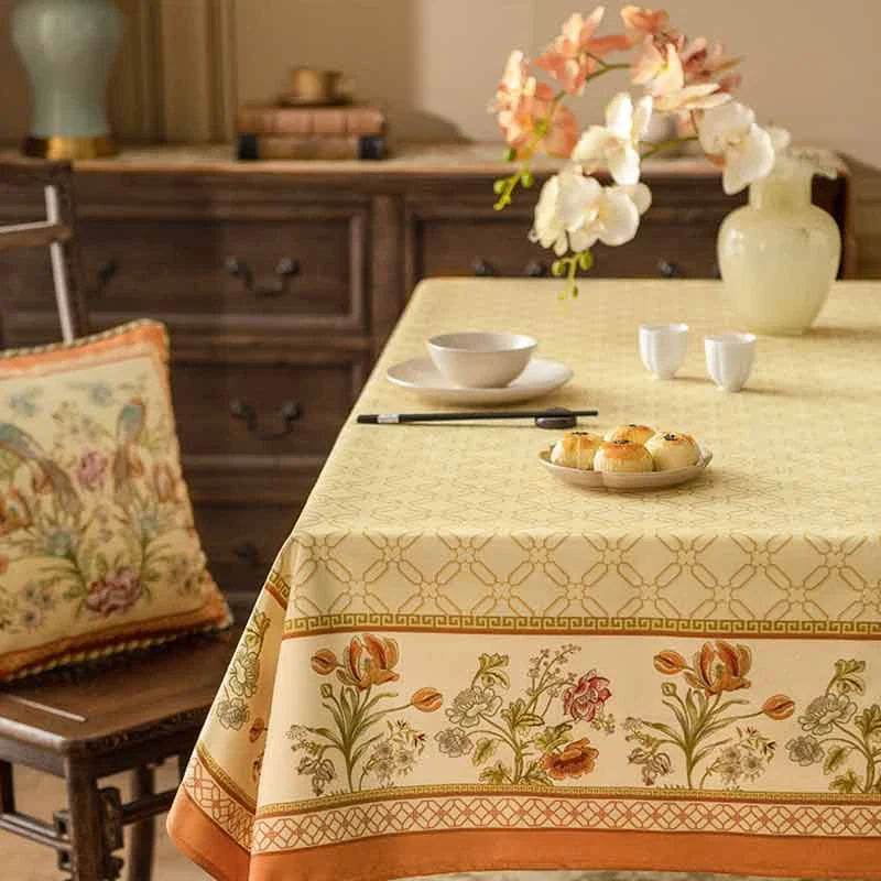 Chinoiserie Country Style Coffee Table Cover Beige Tablecloth - SinoCultural -- TC023W85 -