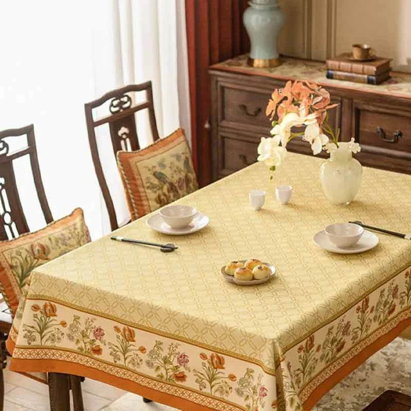 Chinoiserie Country Style Coffee Table Cover Beige Tablecloth - SinoCultural -- TC023W85 -