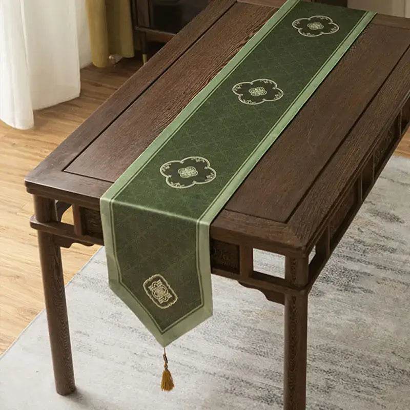 Chinoiserie Dark Green Elegance Table Runner - SinoCultural -- TR023GN160