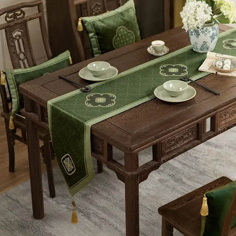 Chinoiserie Dark Green Elegance Table Runner - SinoCultural -- TR023GN160