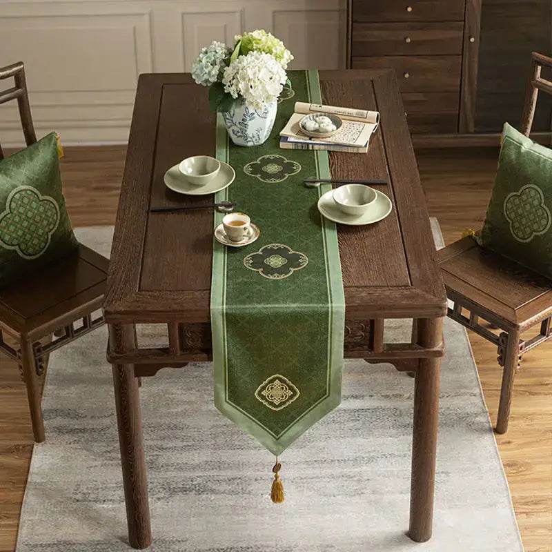 Chinoiserie Dark Green Elegance Table Runner - SinoCultural -- TR023GN160