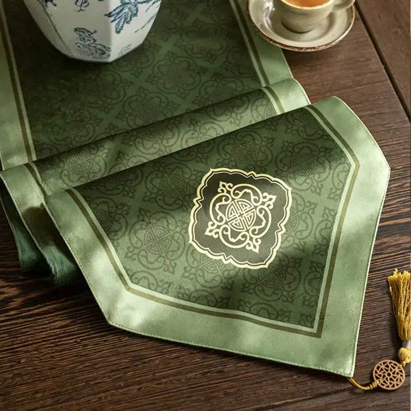 Chinoiserie Dark Green Elegance Table Runner - SinoCultural -- TR023GN160 -