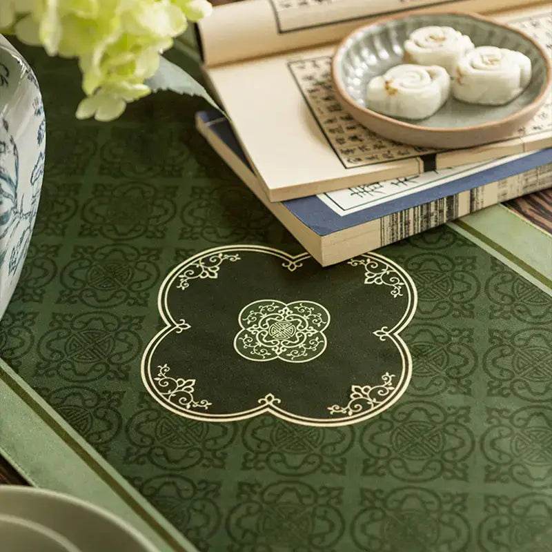 Chinoiserie Dark Green Elegance Table Runner - SinoCultural -- TR023GN160 -