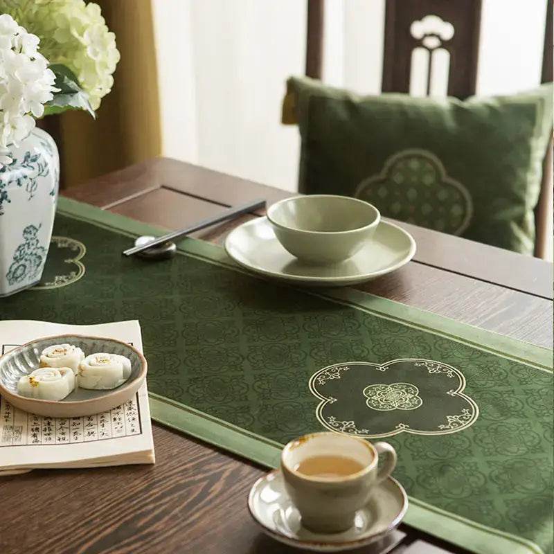Chinoiserie Dark Green Elegance Table Runner - SinoCultural -- TR023GN160 -