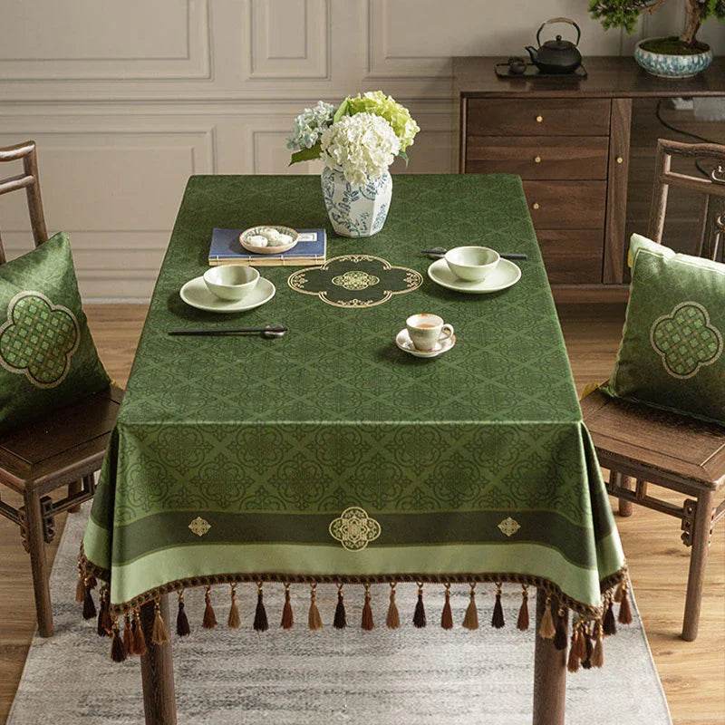 Chinoiserie Dark Green Vintage Elegance Tablecloth - SinoCultural -- TC005DG85