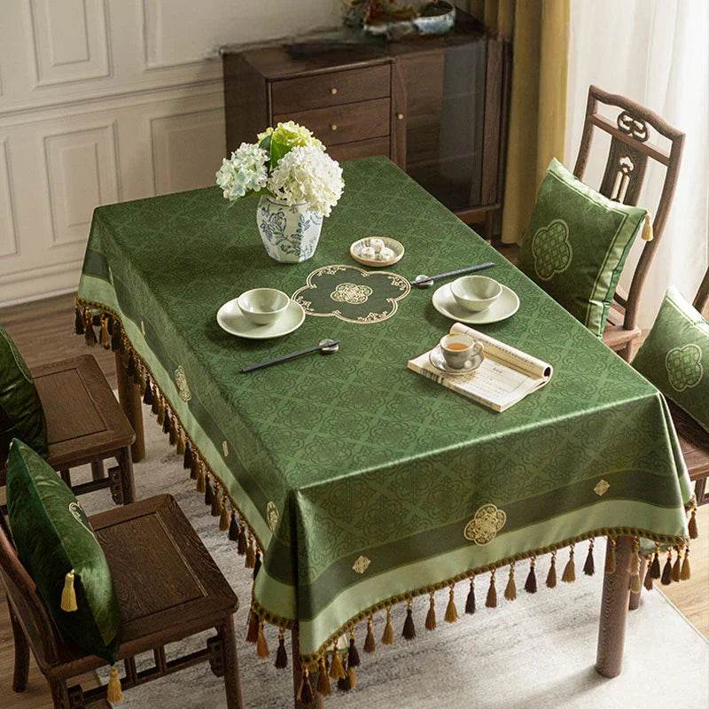 Chinoiserie Dark Green Vintage Elegance Tablecloth - SinoCultural -- TC005DG85
