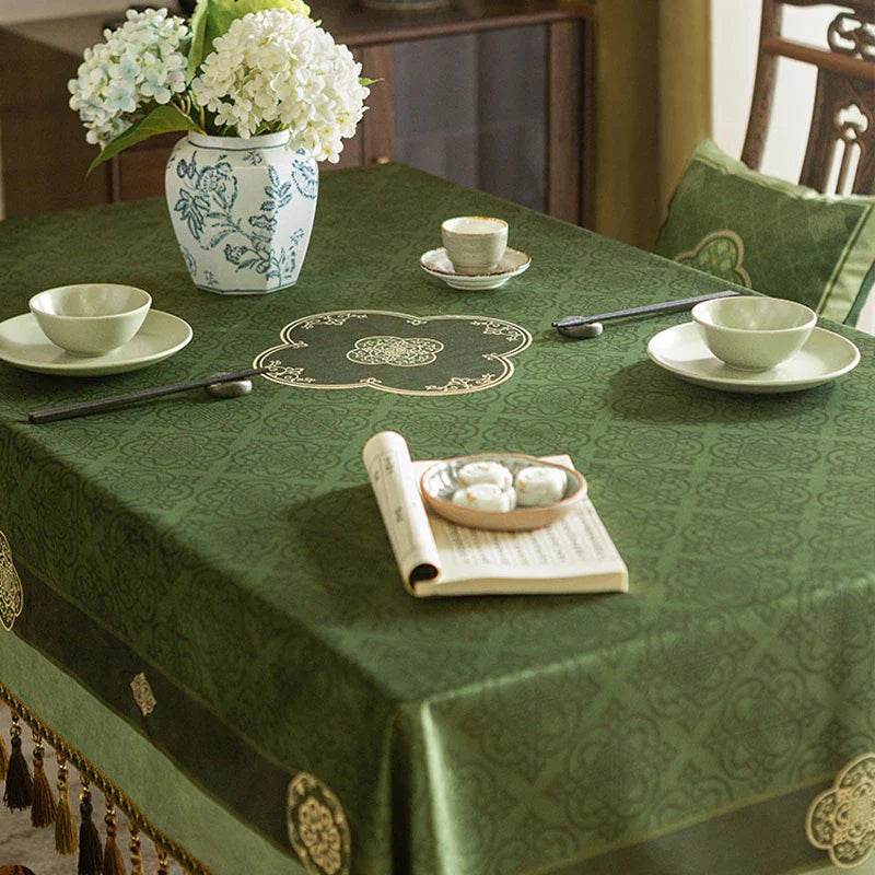 Chinoiserie Dark Green Vintage Elegance Tablecloth - SinoCultural