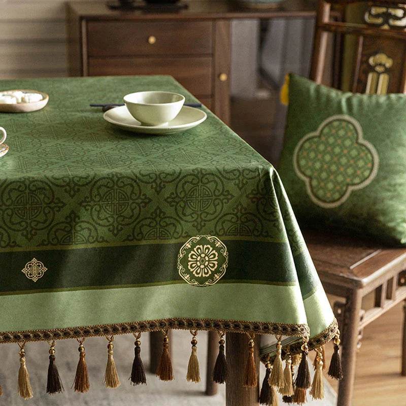 Chinoiserie Dark Green Vintage Elegance Tablecloth - SinoCultural