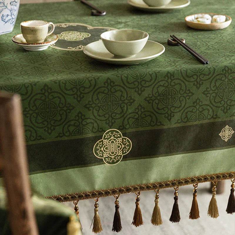 Chinoiserie Dark Green Vintage Elegance Tablecloth - SinoCultural