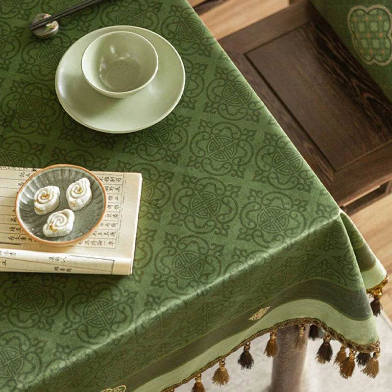 Chinoiserie Dark Green Vintage Elegance Tablecloth - SinoCultural