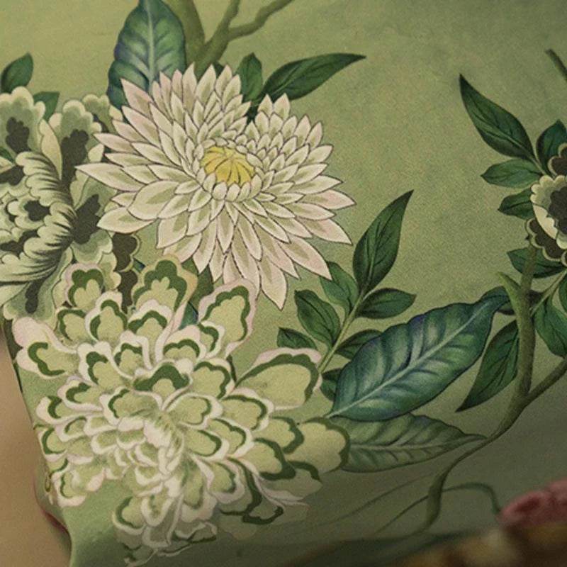 Chinoiserie Green Retro Floral Tassel Round Tablecloth - SinoCultural -- TC014GN85