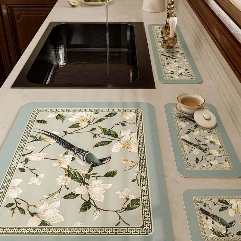 Chinoiserie Kitchen & Bathroom Counter Leather Placemat - SinoCultural -- TM047A1414 -