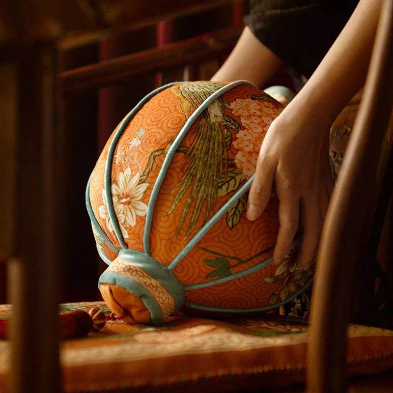 Chinoiserie Lantern-Shaped Throw Pillow Orange Hydrangea Dream - SinoCultural -- SJZBZ029A01 -