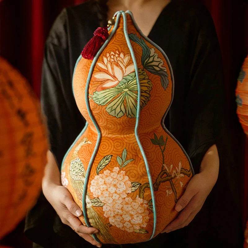 Chinoiserie Lantern-Shaped Throw Pillow Orange Hydrangea Dream - SinoCultural -- SJZBZ029A01 -