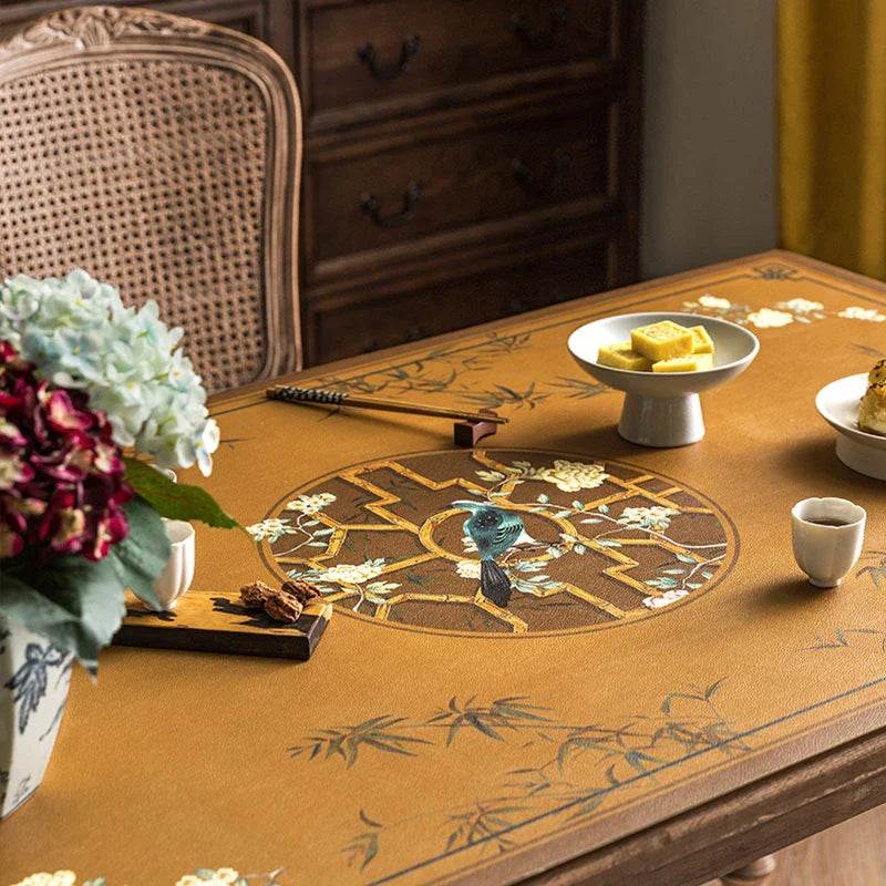Chinoiserie Leather Waterproof Oil-proof Dining Table Mat - SinoCultural -- TM012A6060 -