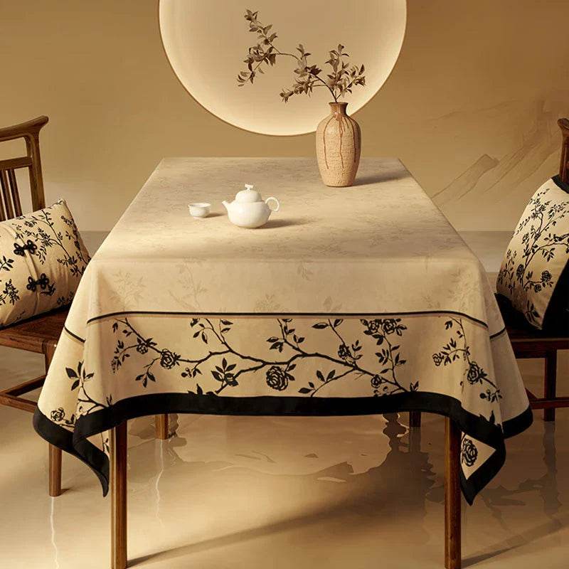 Chinoiserie Luxury Plush Rectangular Tablecloth - SinoCultural -- TC011W85