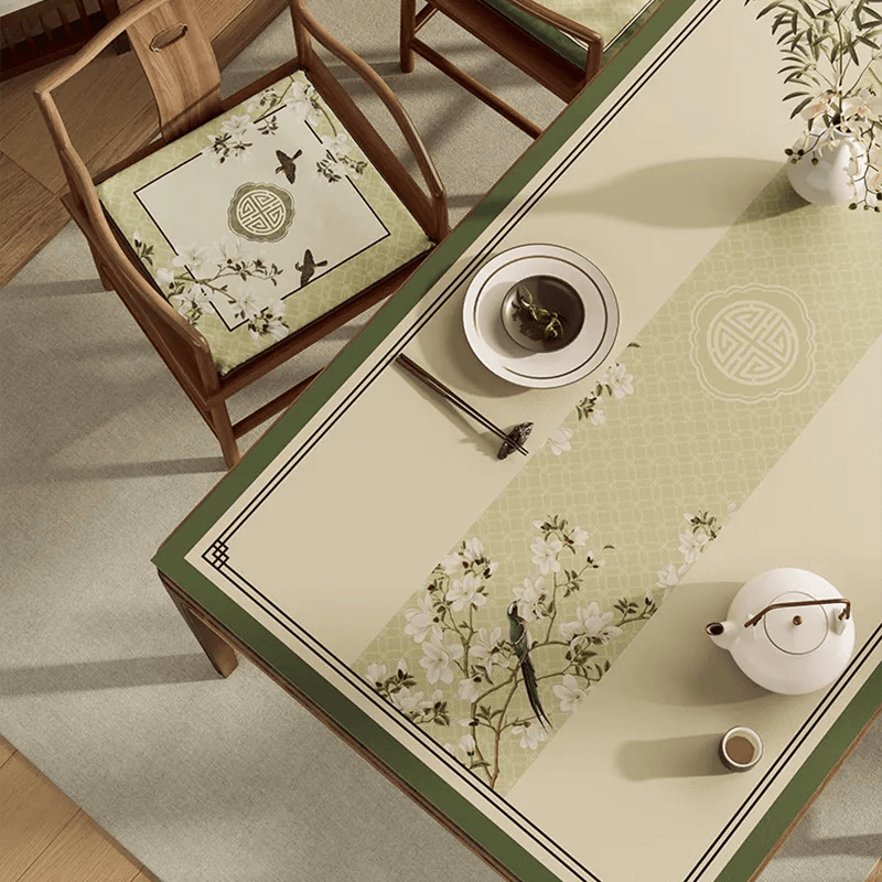 Chinoiserie Luxury Spring Leather Table Mat Waterproof & Heat-Resistant - SinoCultural -- TM055A6060