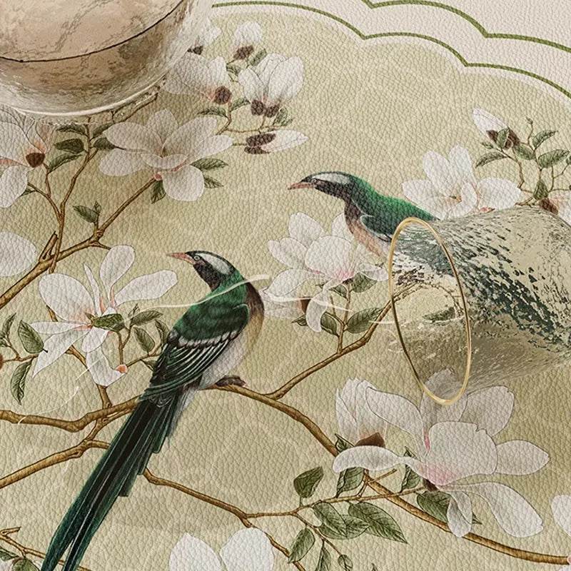 Chinoiserie Luxury Spring Leather Table Mat Waterproof & Heat-Resistant - SinoCultural -- TM055A6060