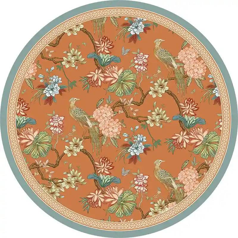 Chinoiserie Orange Mountain Hydrangea Round Leather Table Mat - SinoCultural -- TM034A50