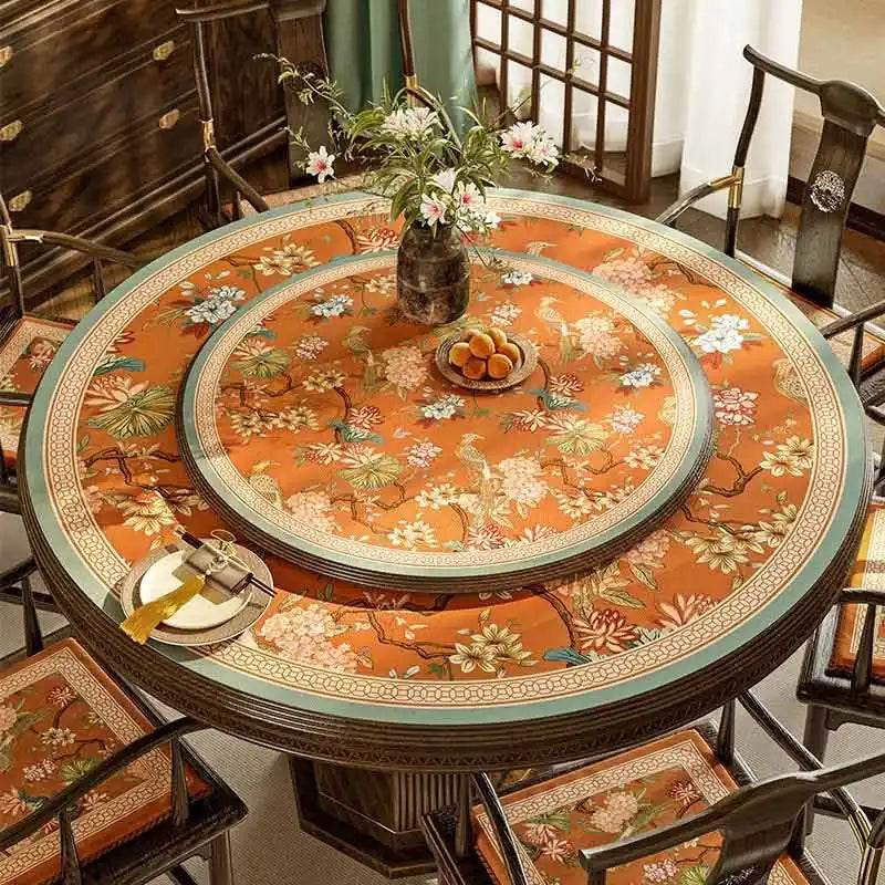 Chinoiserie Orange Mountain Hydrangea Round Leather Table Mat - SinoCultural -- TM034A50