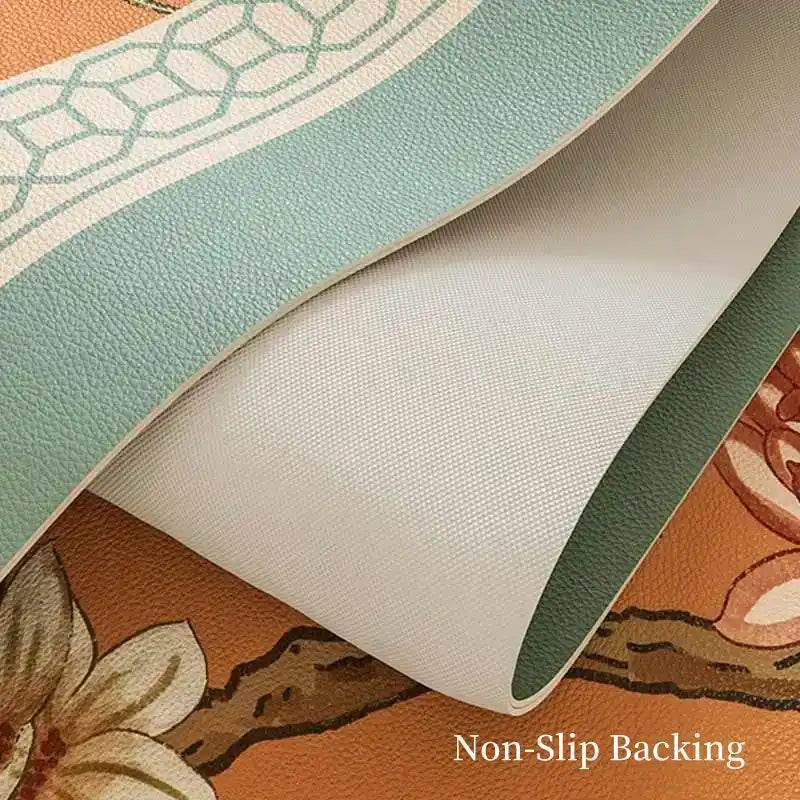 Custom Size Chinoiserie Mountain Hydrangea Wash-Free Leather Table Mat - SinoCultural -- TM002A240100 -