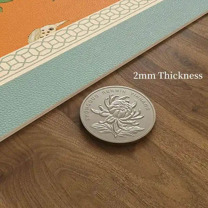 Custom Size Chinoiserie Mountain Hydrangea Wash-Free Leather Table Mat - SinoCultural -- TM002A240100 -