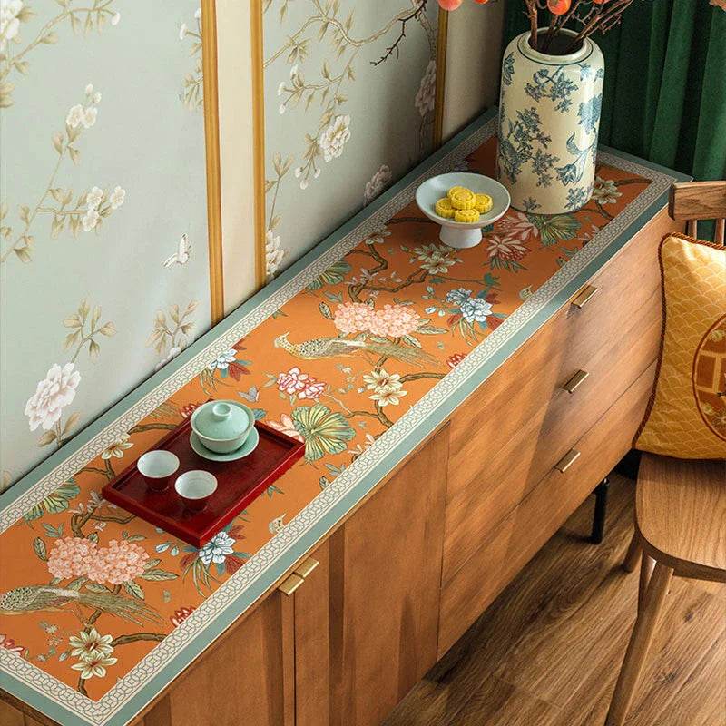 Chinoiserie Mountain Hydrangea Leather TV Table Mat - SinoCultural -- TM004A3090