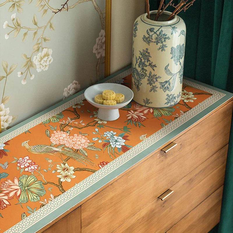 Chinoiserie Mountain Hydrangea Leather TV Table Mat - SinoCultural -- TM004A3090
